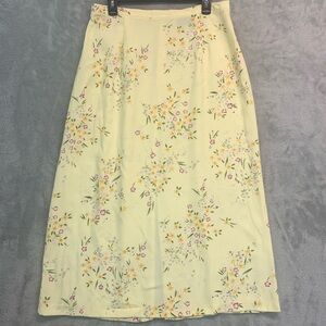 Laura Scott Women's Light Yellow Spring Floral Midi Skirt Size L